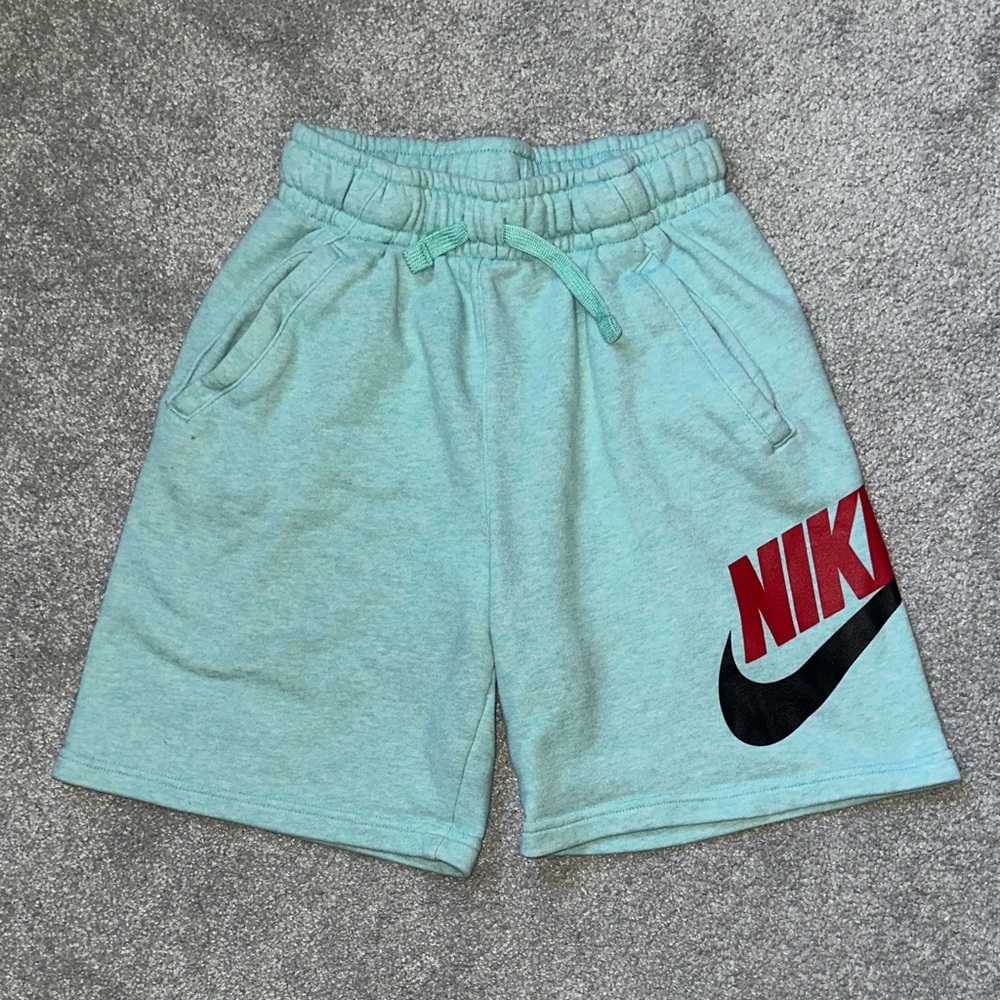 Nike Kids Teal Shorts with Red and Black Logo